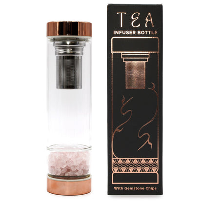Trinkflasche Glas-Tee-Infuser mit Rosenquarz - Rose Gold (500ml)