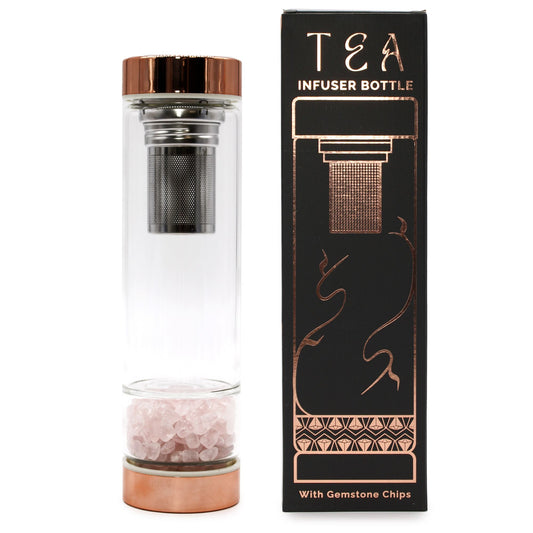 Trinkflasche Glas-Tee-Infuser mit Rosenquarz - Rose Gold (500ml)