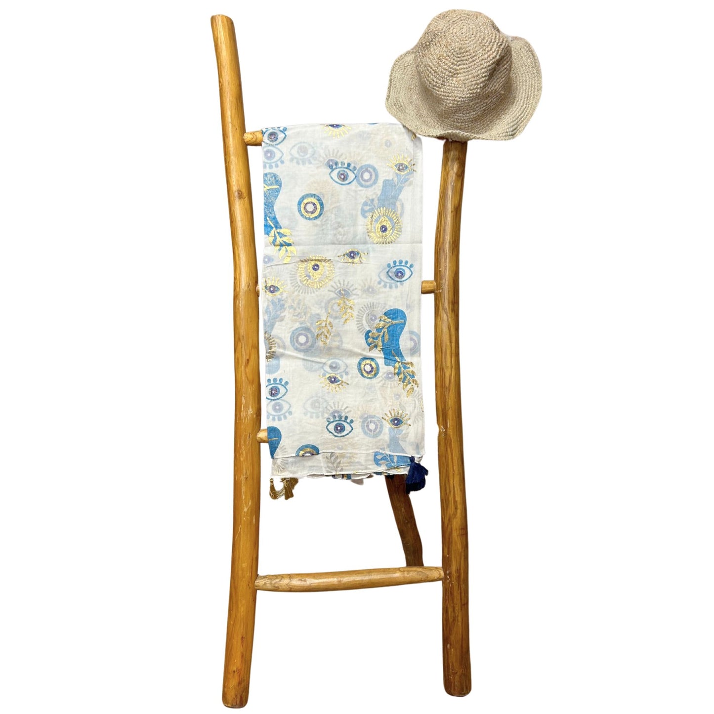Nomad Sari Pario - Weiß, Blau & Gold mit Böser-Blick-Motiv