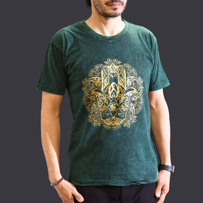 T-Shirt (M) Stone Washed - Hamsa - Grün