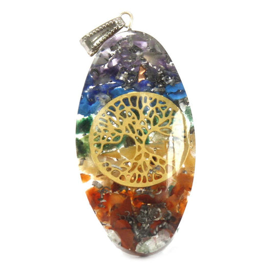 Orgonit-Anhänger „Chakra Oval mit Baum“