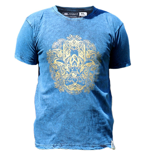 T-Shirt (XL) Stone Washed - Hamsa - Blau
