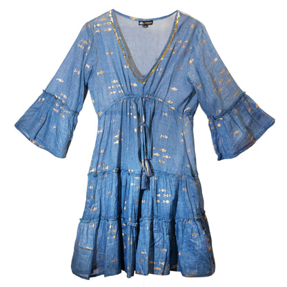 (ML) Nomad Sari On the Med Kleid - Seeblau & Gold mit Fisch Design