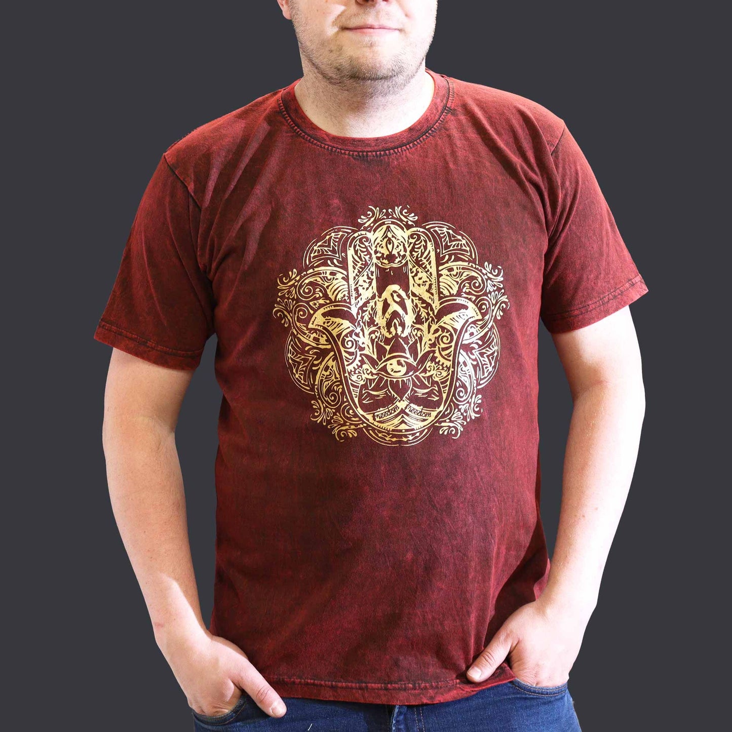 T-Shirt (XL) Stone Washed - Hamsa - Maroon