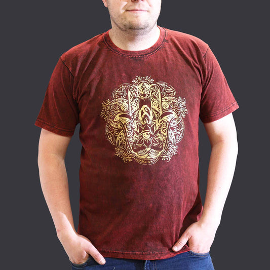 T-Shirt (XL) Stone Washed - Hamsa - Maroon
