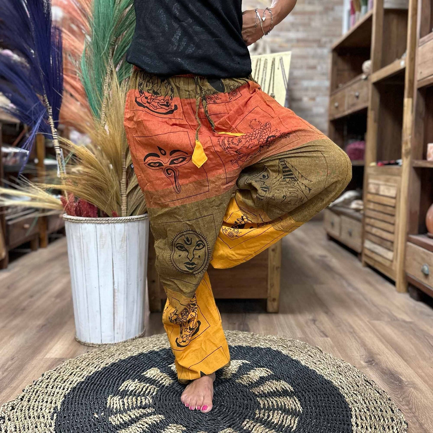Orange Yoga- und Festivalhose - High Cross Himalayan-Druck