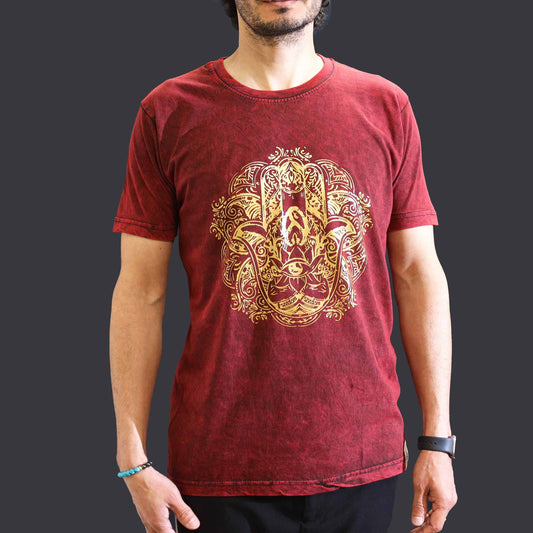 T-Shirt (M) Stone Washed - Hamsa - Maroon