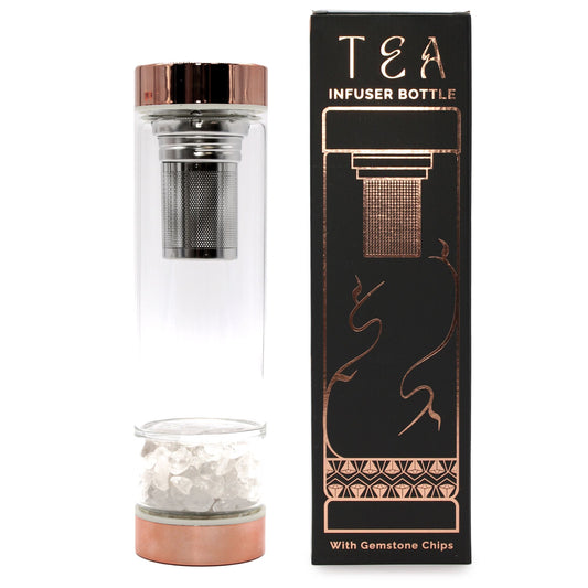 Trinkflasche Glas-Tee-Infuser mit Bergkristall - Rose Gold (500ml)