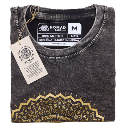 T-Shirt (M) Stone Washed - Mandala - Dunkelgrau