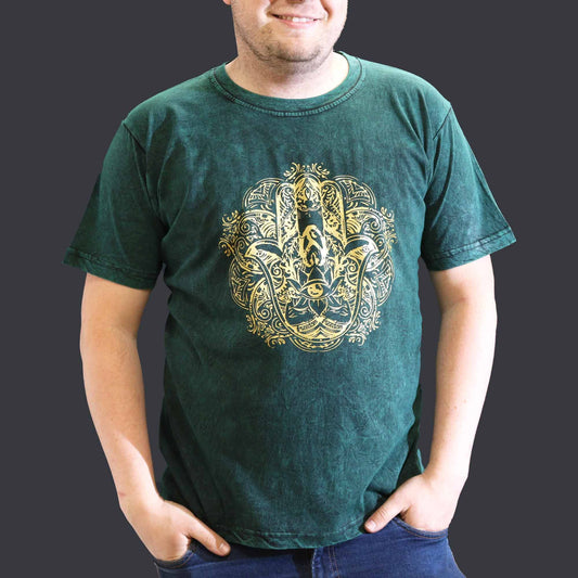 T-Shirt (XL) Stone Washed - Hamsa - Grün