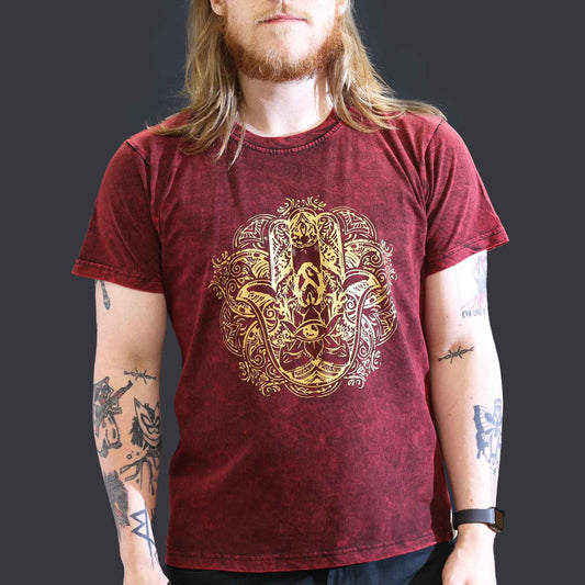 T-Shirt (L) Stone Washed - Hamsa - Maroon