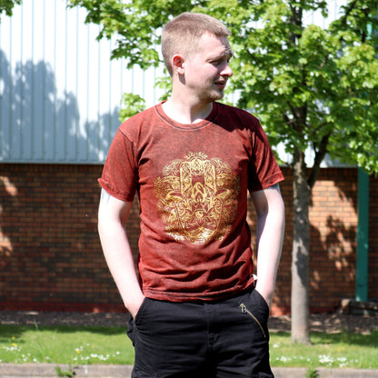 T-Shirt (M) Stone Washed - Hamsa - Maroon
