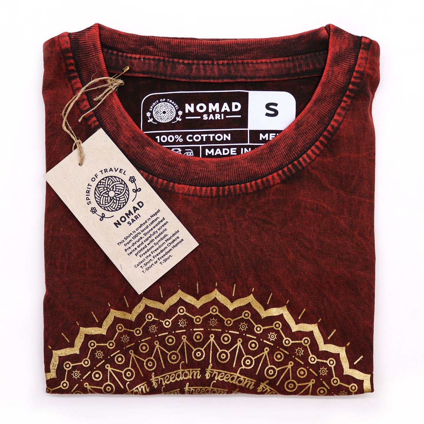 T-Shirt (S) Stone Washed - Mandala - Maroon
