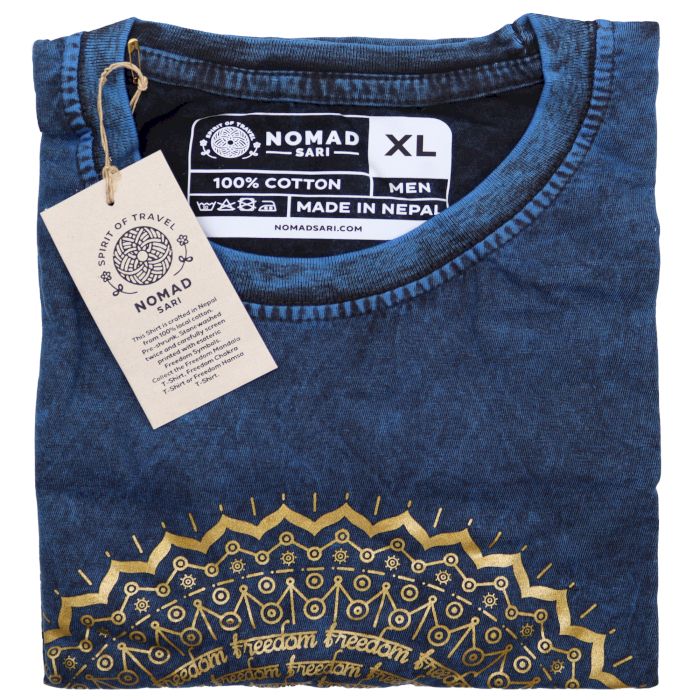 T-Shirt (XL) Stone Washed - Mandala - Blau