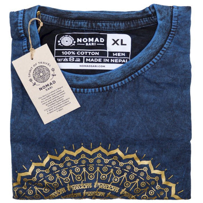 T-Shirt (XL) Stone Washed - Mandala - Blau