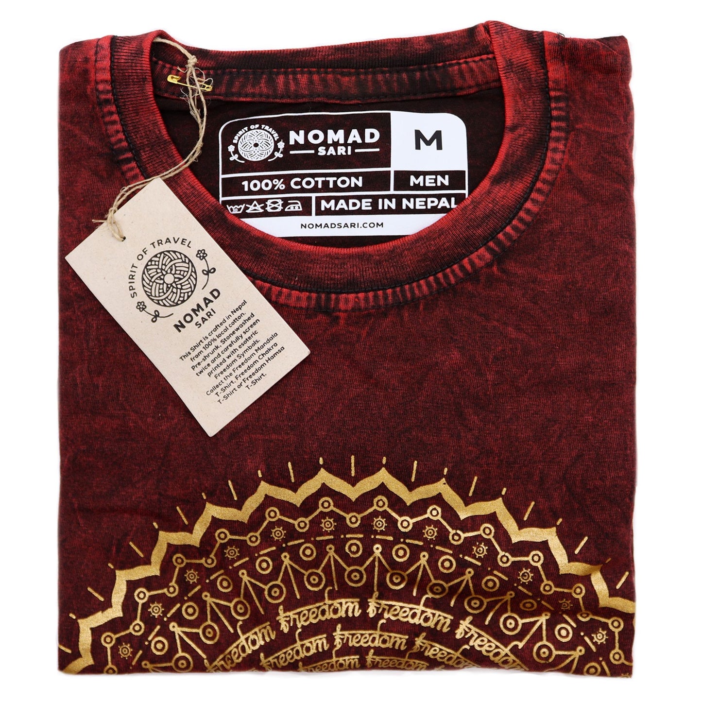 T-Shirt (M) Stone Washed - Mandala - Maroon