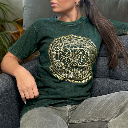 T-Shirt (L) Stone Washed - Chakra - Grün