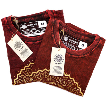 T-Shirt (M) Stone Washed - Mandala - Maroon