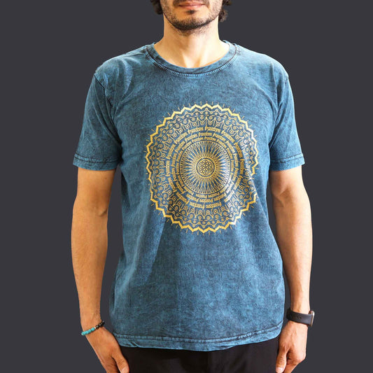 T-Shirt (M) Stone Washed - Mandala - Blau