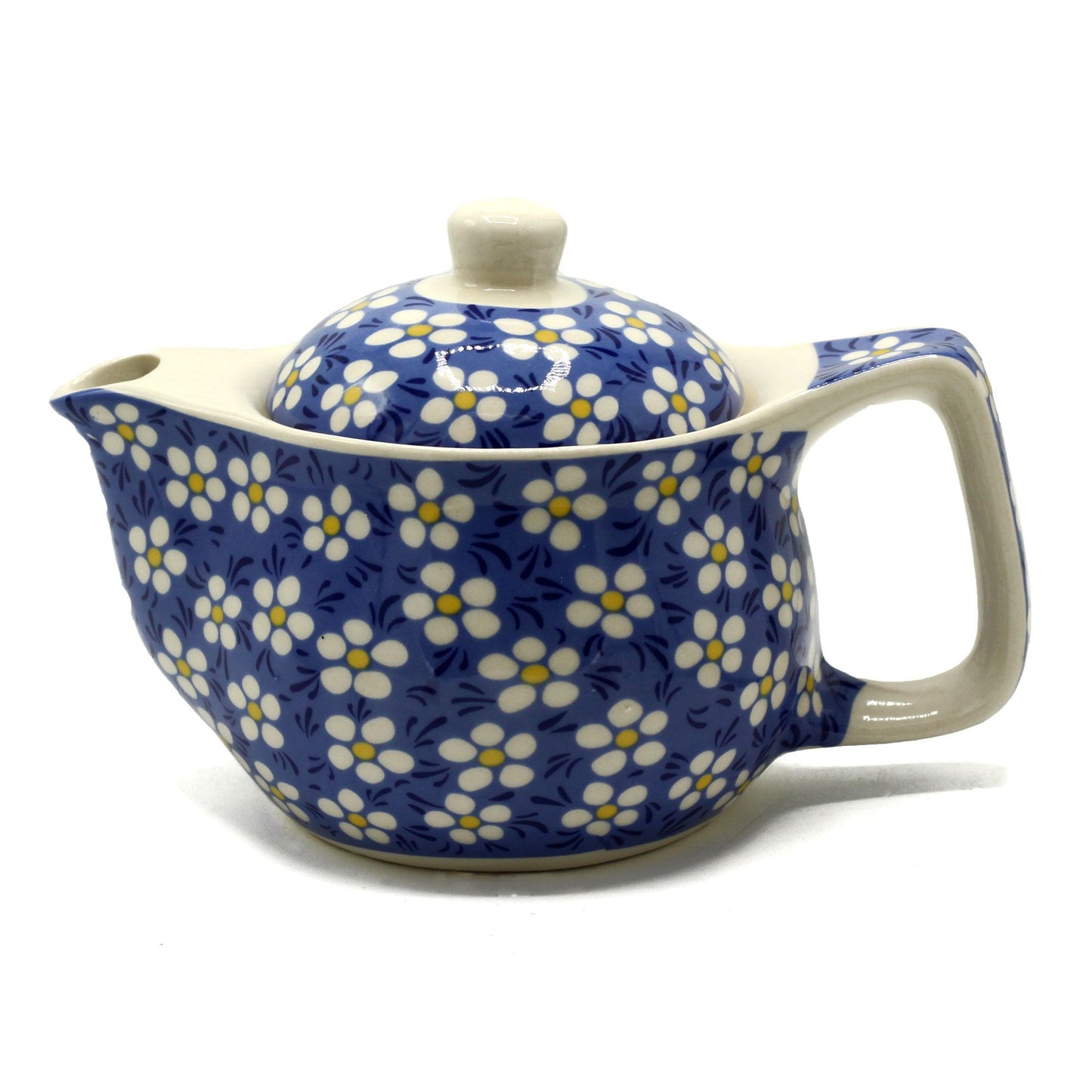 Kleine Teekanne mit Metallsieb - Blaue Gänseblümchen (350ml)