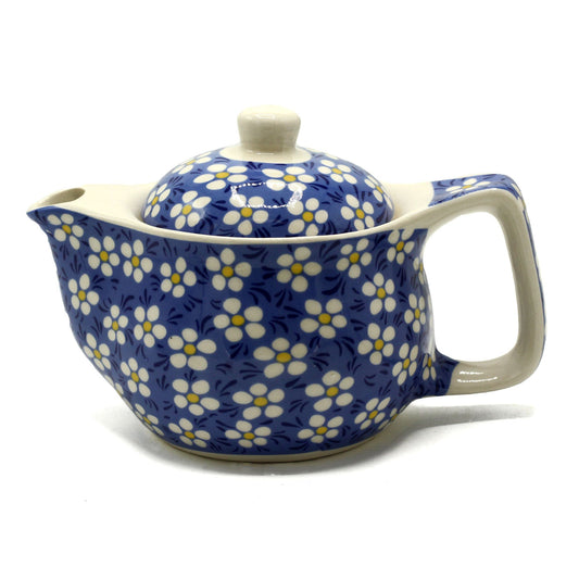 Kleine Teekanne mit Metallsieb - Blaue Gänseblümchen (350ml)