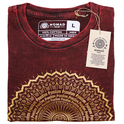 T-Shirt (L) Stone Washed - Mandala - Maroon