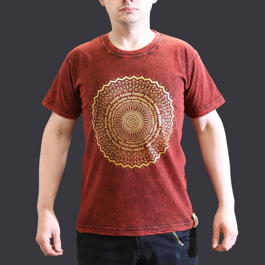 T-Shirt (S) Stone Washed - Mandala - Maroon