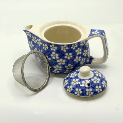 Kleine Teekanne mit Metallsieb - Blaue Gänseblümchen (350ml)