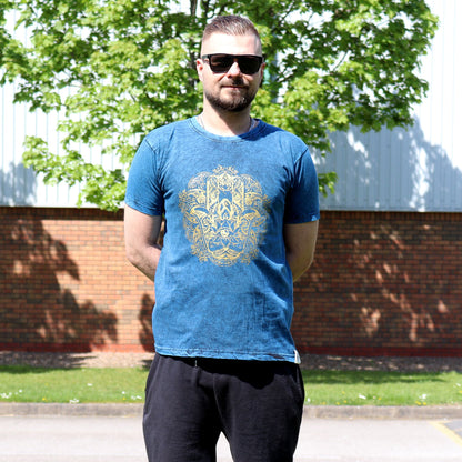 T-Shirt (S) Stone Washed - Hamsa - Blau