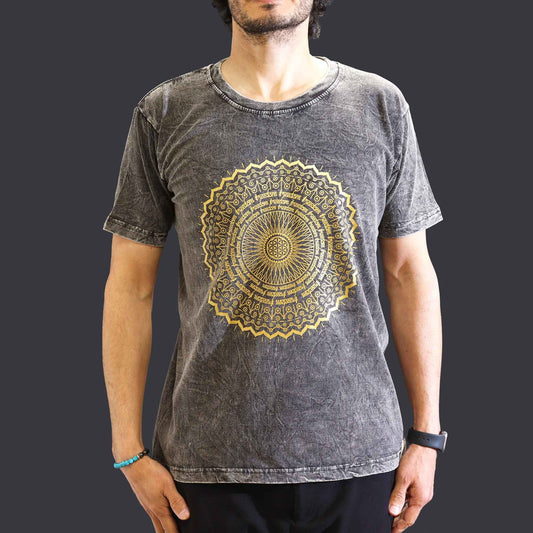 T-Shirt (M) Stone Washed - Mandala - Dunkelgrau