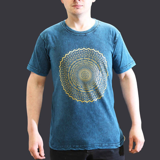 T-Shirt (S) Stone Washed - Mandala - Blau