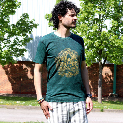 T-Shirt (S) Stone Washed - Hamsa - Grün