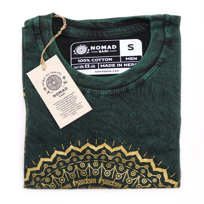 T-Shirt (S) Stone Washed - Mandala - Grün