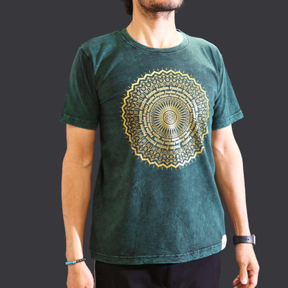 T-Shirt (M) Stone Washed - Mandala - Grün