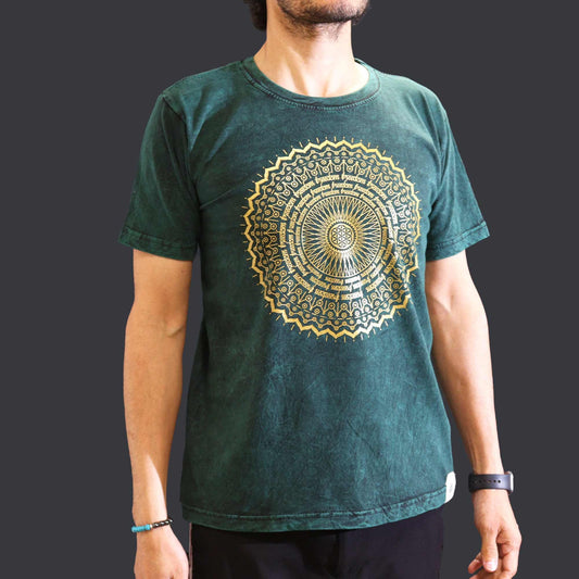 T-Shirt (M) Stone Washed - Mandala - Grün