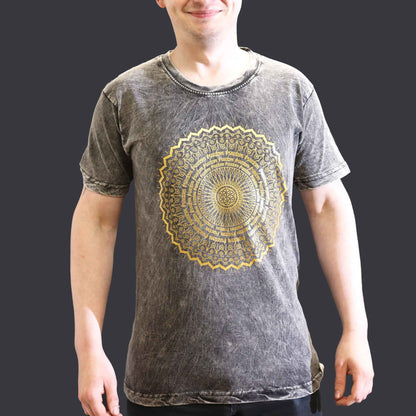 T-Shirt (S) Stone Washed - Mandala - Dunkelgrau