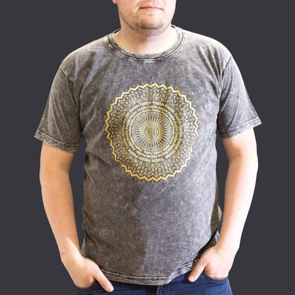 T-Shirt (XL) Stone Washed - Mandala - Dunkelgrau
