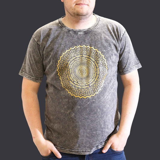 T-Shirt (XL) Stone Washed - Mandala - Dunkelgrau
