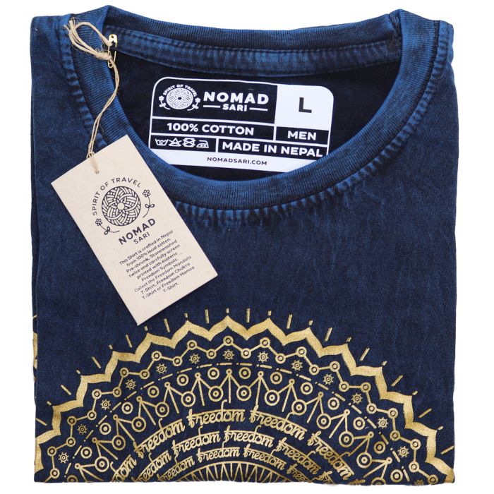 T-Shirt (L) Stone Washed - Mandala - Blau