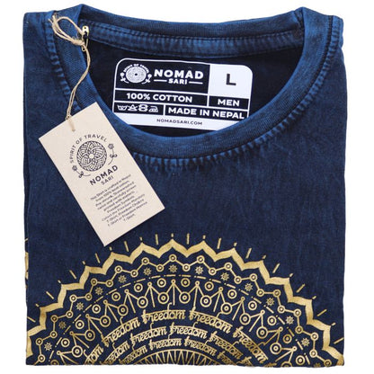 T-Shirt (L) Stone Washed - Mandala - Blau