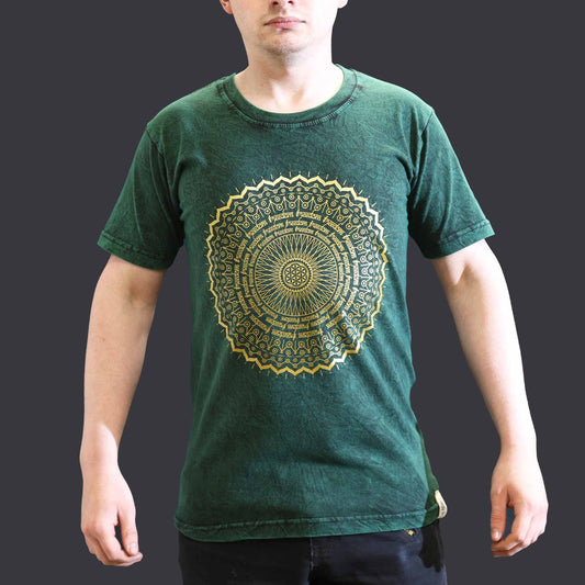 T-Shirt (S) Stone Washed - Mandala - Grün