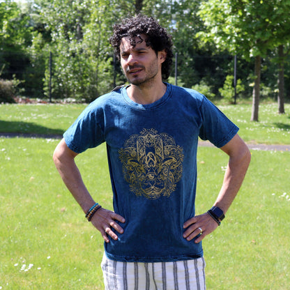 T-Shirt (M) Stone Washed - Hamsa - Blau