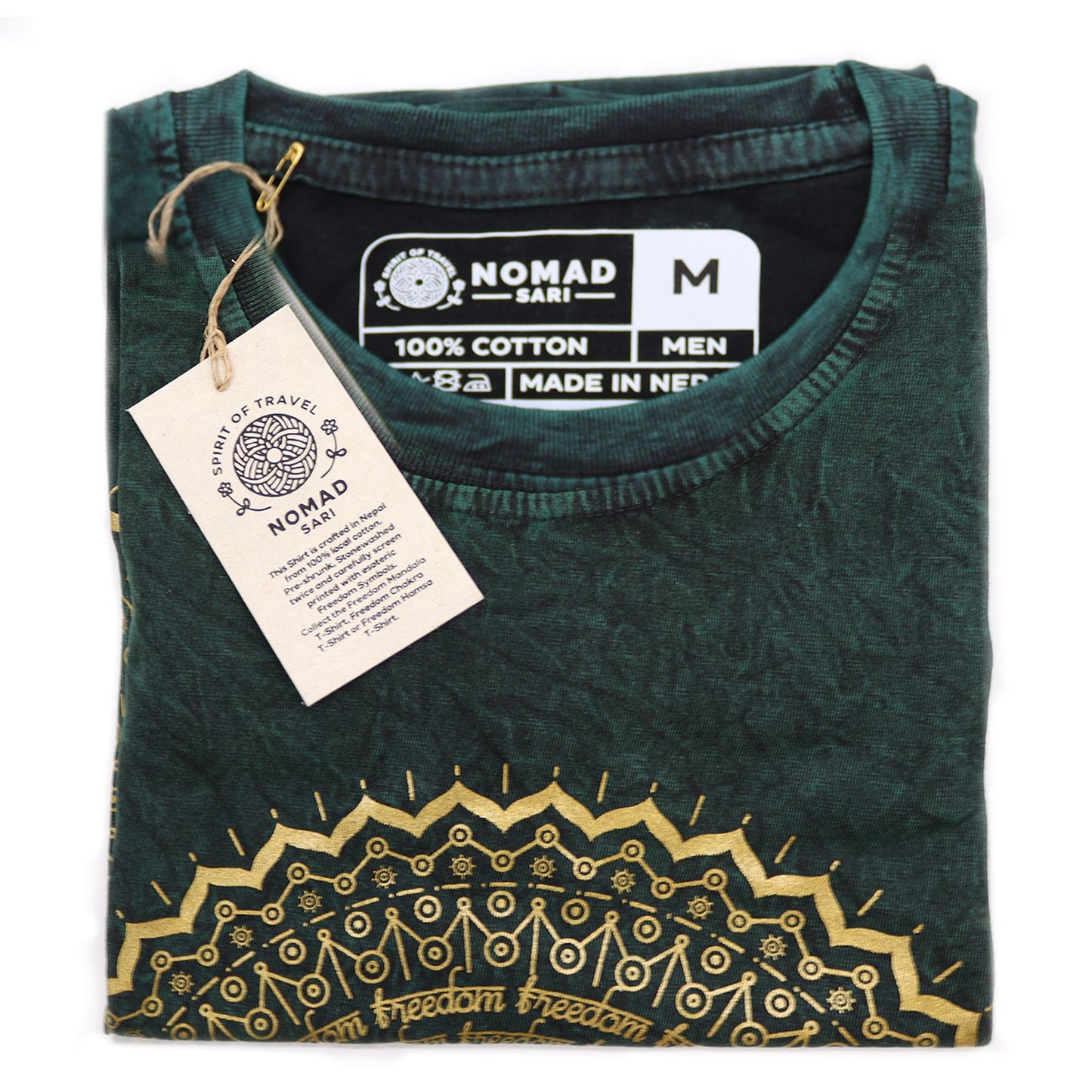 T-Shirt (M) Stone Washed - Mandala - Grün