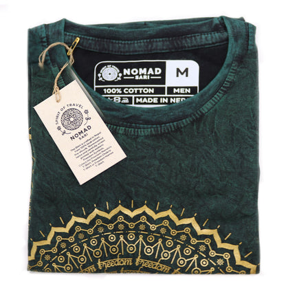 T-Shirt (M) Stone Washed - Mandala - Grün