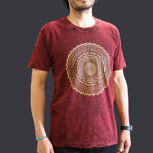 T-Shirt (M) Stone Washed - Mandala - Maroon