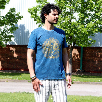 T-Shirt (M) Stone Washed - Hamsa - Blau