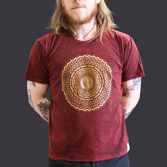 T-Shirt (L) Stone Washed - Mandala - Maroon