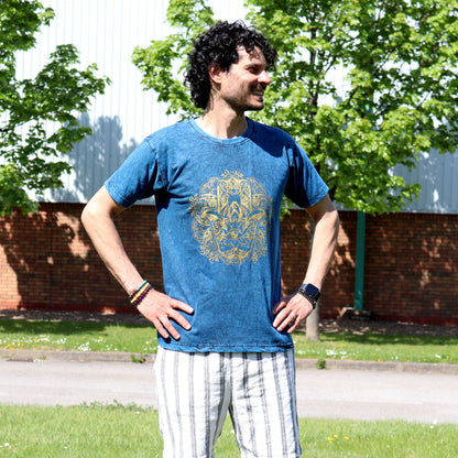 T-Shirt (M) Stone Washed - Hamsa - Blau