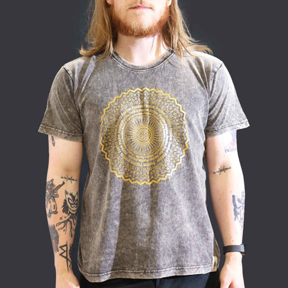 T-Shirt (L) Stone Washed - Mandala - Dunkelgrau