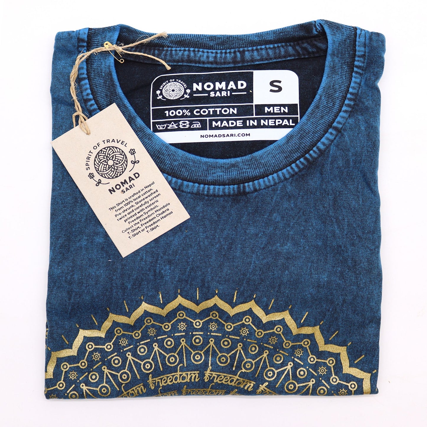 T-Shirt (S) Stone Washed - Mandala - Blau